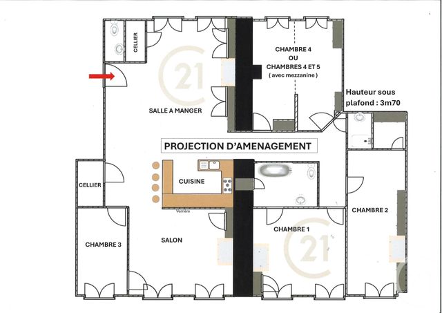 Appartement F6 à vendre - 7 pièces - 184.35 m2 - LYON - 69007 - RHONE-ALPES - Century 21 Le 7 De Coeur